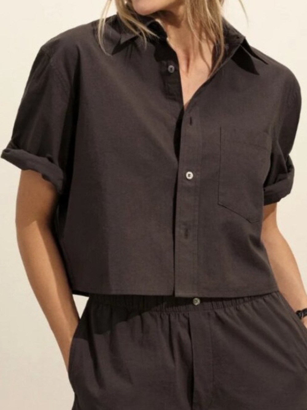 Buck Mason NWT Mainstay Cotton Cut Off Short Sleeve Button Down Washed Black